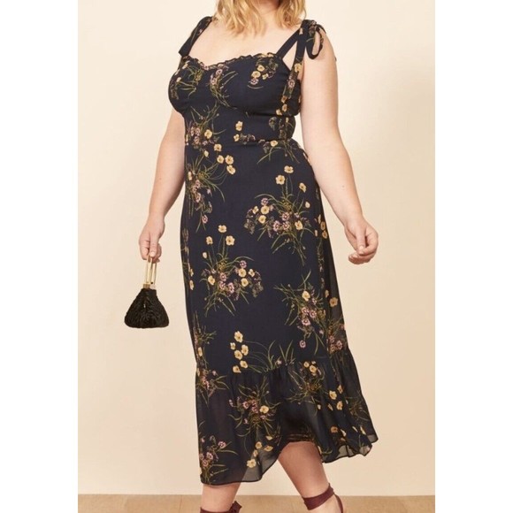 Reformation Dresses & Skirts - Reformation Nikita Mademoiselle Floral Print Chiffon Ruffle Midi Dress Blue 20